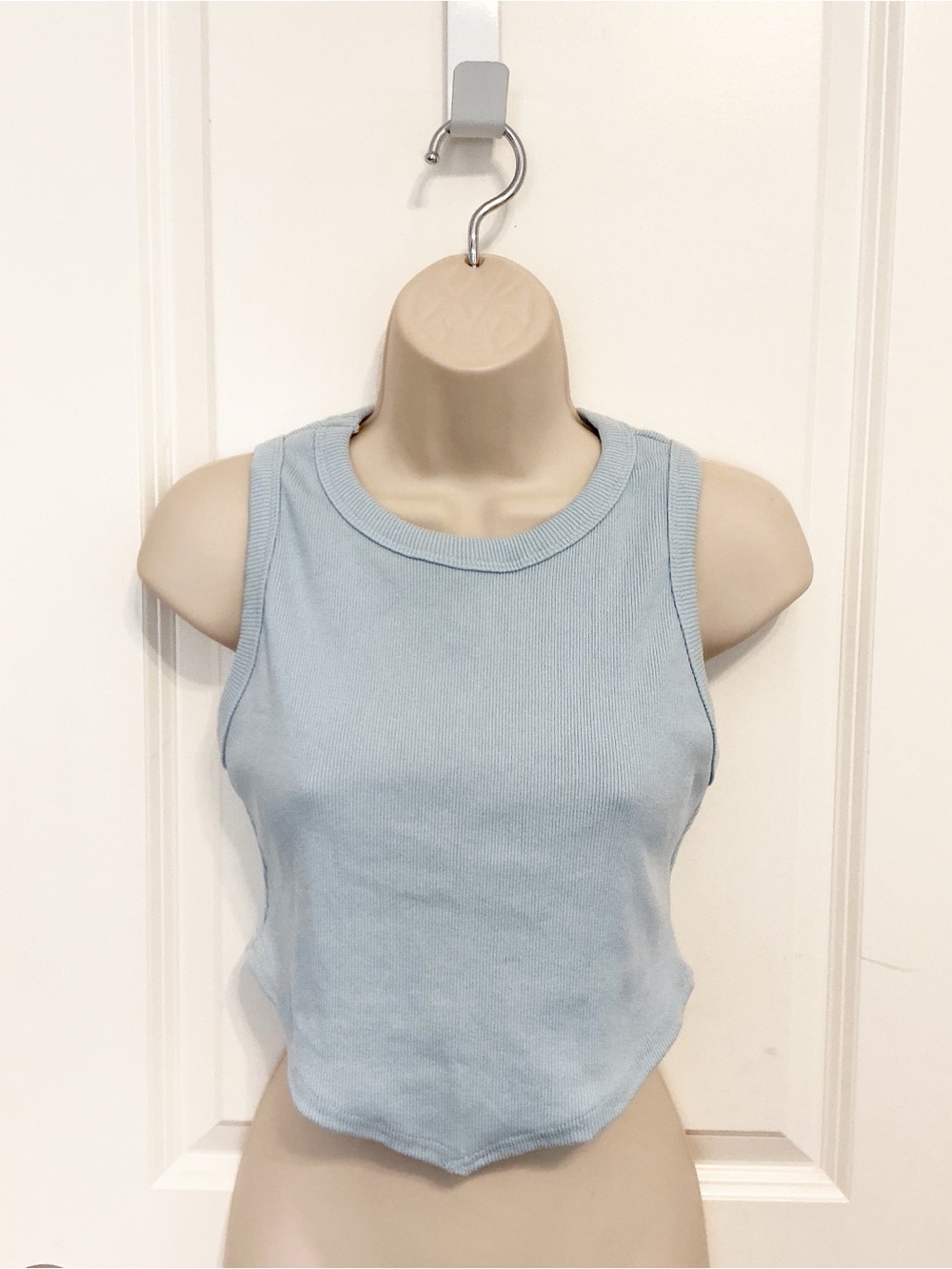 NWT Hey Babe Blue Ribbed Tank Top Large Pointed Hem Cropped